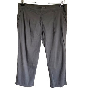 Eileen Fisher Women Size 12 Linen Blend Pants Gray Stretch Crop Wide Leg Pleated
